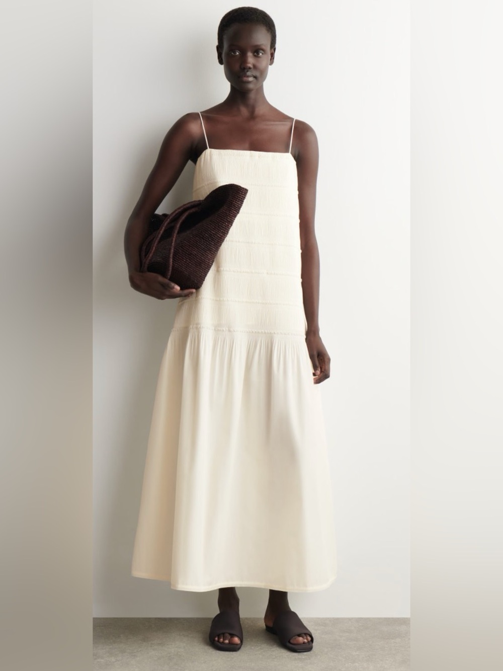 Ruched dropped waist poplin midi dress